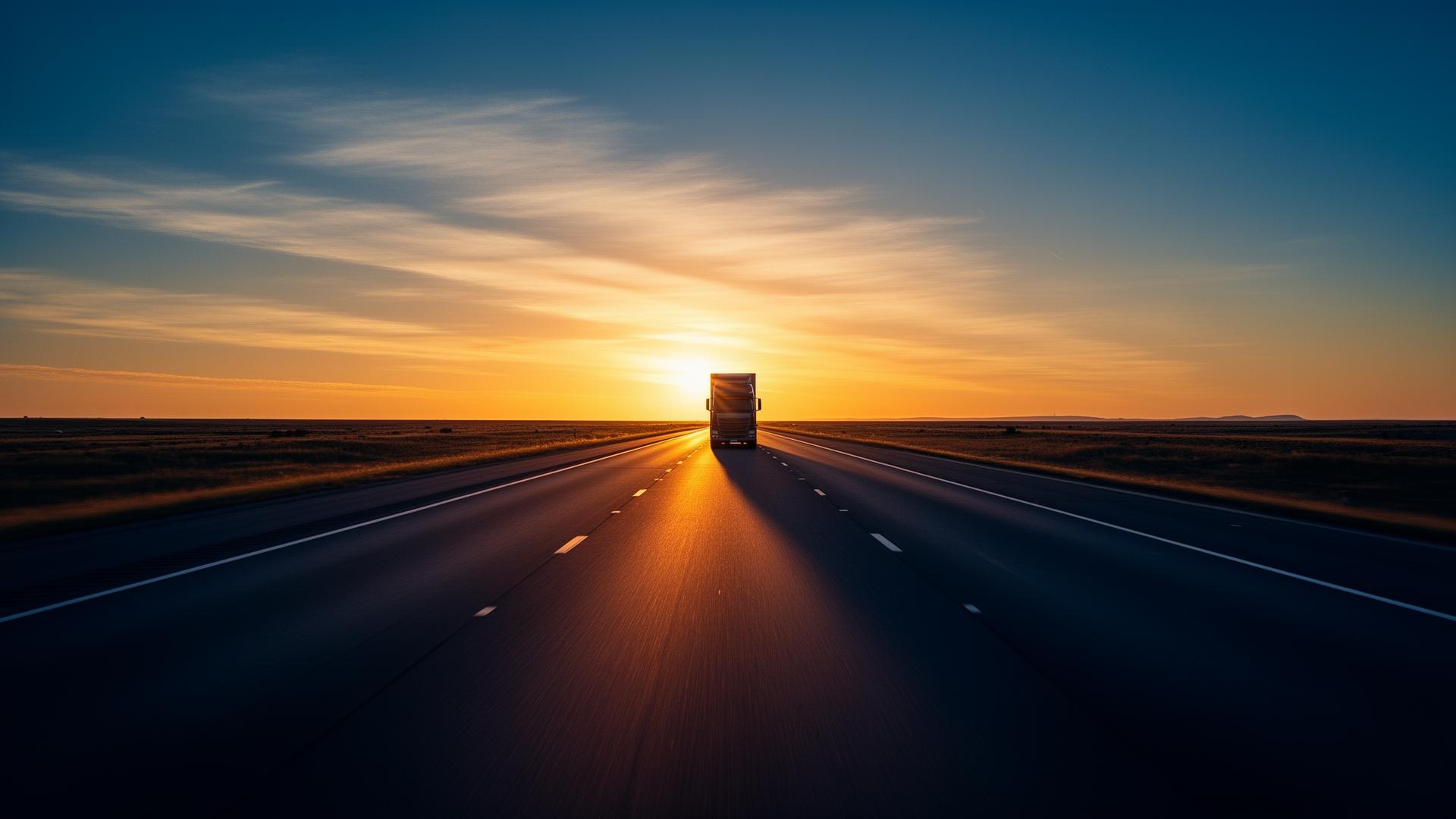 Open highway at sunset representing reliable freight transport